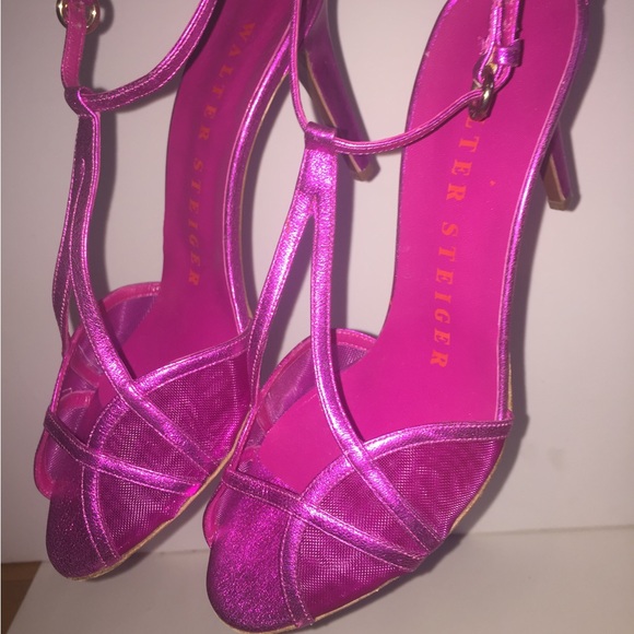 Walter Steiger Fuchsia Leather Strappy Stilletoes. - Picture 3 of 5